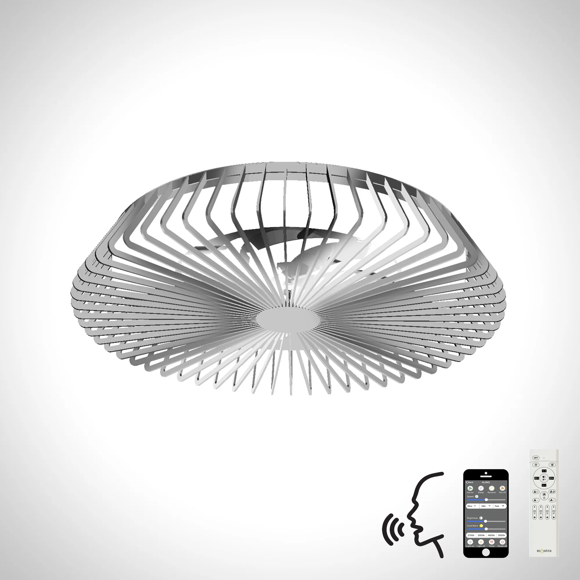 Himalaya 70W LED Dimmable Ceiling Light & Fan, Remote / APP / Voice Controlled Silver M7122  Mantra Ventilacion Himalaya